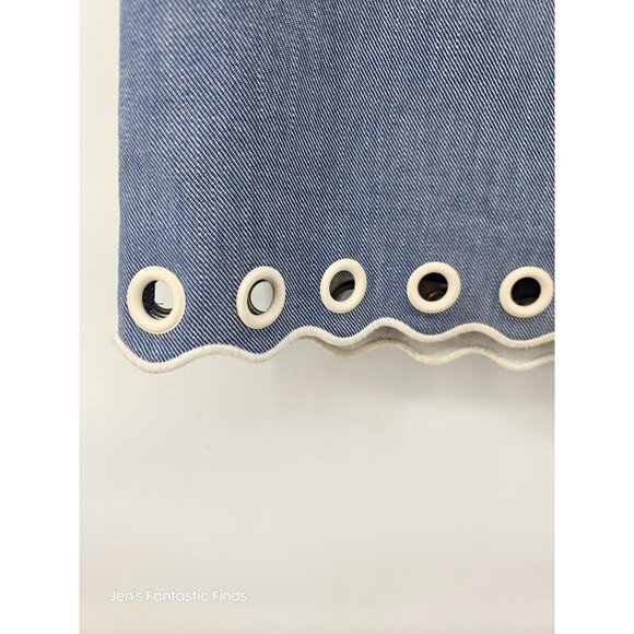 J.Crew 100% Cotton Chambray Scalloped Hem Grommet Bottom Pencil Skirt 8 - Picture 2 of 9